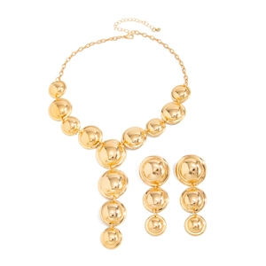 Set collana e orecchini dorati con pendenti circolari e finitura lucida a specchio