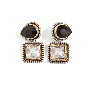 Boucles d'oreilles vintage géométriques avec cristaux noirs et transparents