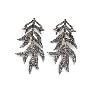 Boucles d'oreilles pendantes en forme de feuille avec strass gris foncé étincelants