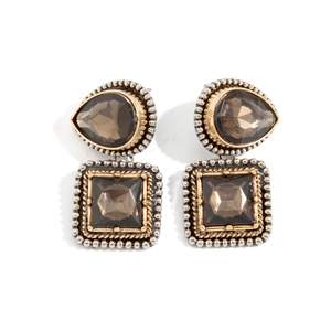 Détails de boucles d'oreilles vintage avec pierres brunes en forme de goutte et carré