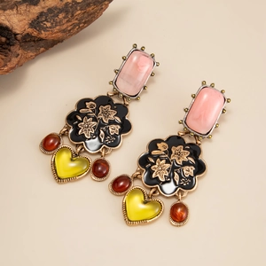 Boucles d'oreilles vintage style palais avec pierres géométriques et motifs floraux