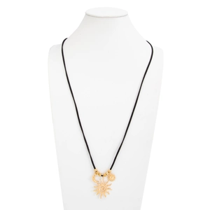 Collana boho con ciondolo a sole e luna in metallo dorato e cordino nero regolabile