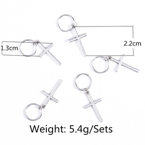 Detail view of 5-piece silver cross pendant earring set with size and weight specs