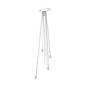 Broche épingle à nourrice argentée avec pompons en chaîne et pendentifs goutte de métal