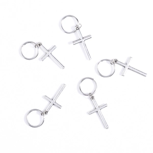 Set of five silver cross pendants in polished metal for DIY jewelry and hair accessories