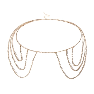 Minimalist multi-layer gold body chain with crystal tassels and adjustable lobster clasp