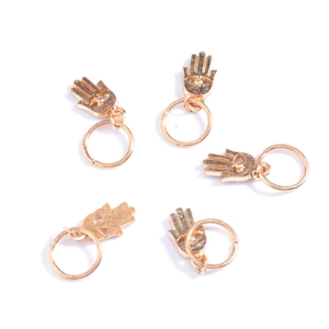 Set of five gold Hamsa hand charms with jump rings for hip hop hair braid styling