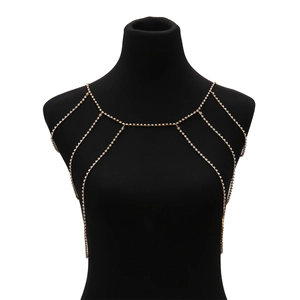 Exquisite gold rhinestone body chain with multi-layer tassel design for elegant bridal wear