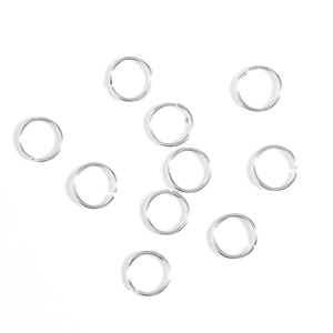 Polished silver jump rings for dreadlocks and hip-hop hair braids on white background
