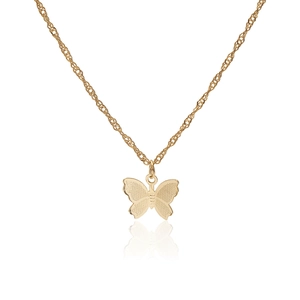 Elegant gold butterfly necklace with geometric fringe pendant on a white background
