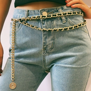 Vintage Gold Layered Waist Chain With Round Coin Pendant Metal Velvet Woven Body Chain For Women Sexy Fashion Accessory