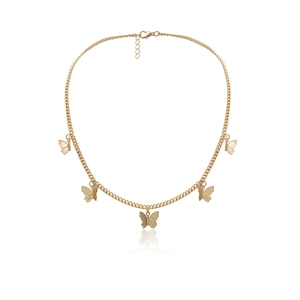Detail of gold butterfly necklace with lobster clasp and adjustable extension chain