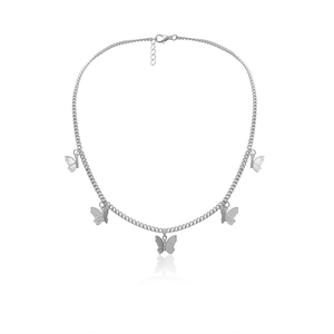 Detail of silver butterfly pendant necklace with lobster clasp and adjustable chain