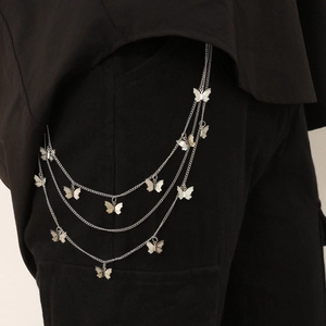 Punk Tassel Butterfly Pendant Multi Layer Chain Waist Belt For Women Y2K Streetwear Metal Alloy Body Chain Jewelry Accessory