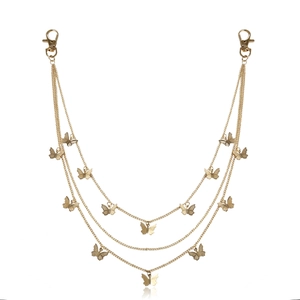 Three-layer gold body chain with hollow butterfly pendants and lobster clasps