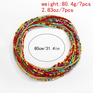 Set of 7 colorful handmade beaded waist chains in bohemian style, 80cm length