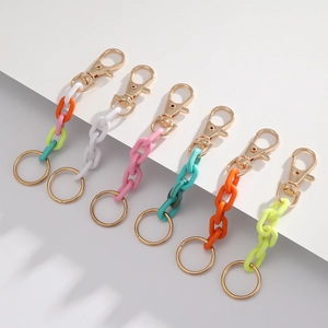 Porte-clés créatifs en chaîne acrylique colorée avec fermoir doré pour accessoires mode