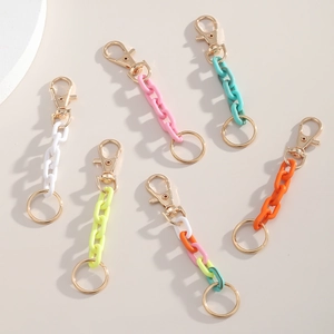 Détails de porte-clés en chaîne acrylique multicolore avec fermoirs mousqueton dorés