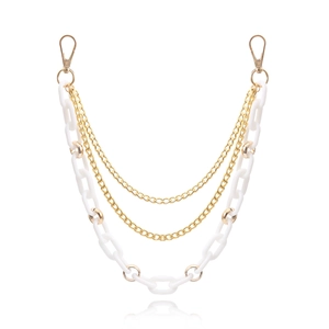 Three-layer multi-strand body chain with gold metal links and white acrylic loops