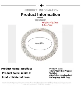Detailed specs of silver wide punk chain choker necklace, 44cm length and 43g weight