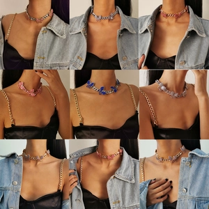 Hip hop Cuban chain necklace set with colorful rhinestone butterfly pendants for women