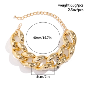 Detailed view of gold chunky chain necklace with dimensions and lobster clasp closure