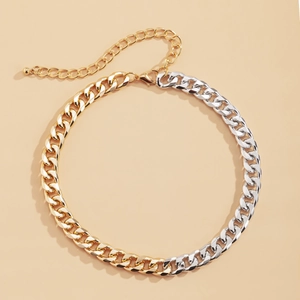 Minimalist punk style mixed gold and silver chunky chain necklace for women