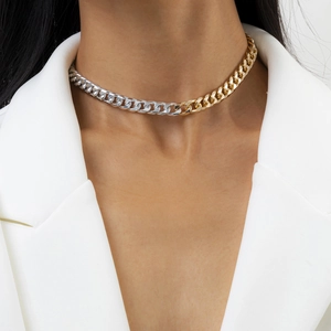 Minimalist Gold Silver Mixed Color Aluminum Iron Chunky Chain Choker Necklace For Women Hip Hop Punk Fashion Jewelry