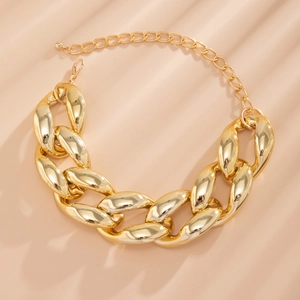 Chunky gold chain necklace with oversized oval links and adjustable lobster clasp