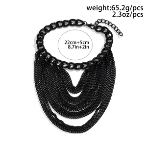 Detail of multi-layer black fringe Cuban chain with weight and length measurements