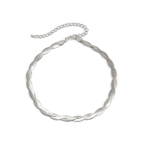 Minimalist silver woven herringbone chain necklace with adjustable lobster clasp