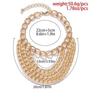 Detail view of multi-layer gold alloy chain anklet with size and weight annotations