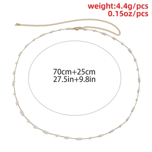 Dettaglio catena vita oro 70cm con perle, peso 4,4g e catenella di estensione 25cm