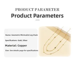 Detailed parameter chart for geometric copper leg chain in gold and silver finishes