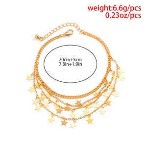 Detailed view of multilayer gold star anklet with measurements 20cm plus 5cm length