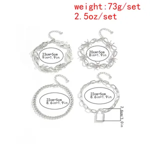 Size chart for multilayer silver tassel anklet set with punk geometric metal chains