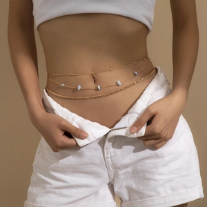 Bohemian Multi Layer Metal Waist Chain For Women Sexy Gold Silver Plated Body Chain With Natural Stone For Beach Party Jewelry