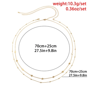 Detailed view of 70cm+25cm gold layered waist chain with weight and size specifications