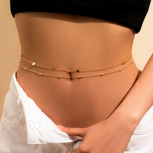 Retro Sexy Double Layer Gold Silver Plated Copper Belly Chain For Women Geometric Round Sequin Metal Waist Body Chain