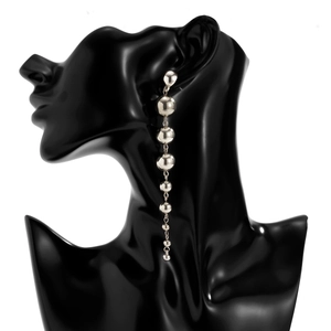 Silver geometric beaded drop earrings with varying sizes for women in minimalist style