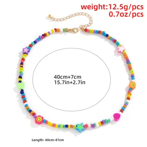Detailansicht der bunten Perlenkette mit Anhängern und 40cm bis 47cm Längenangaben