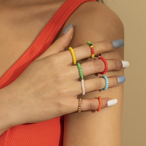 Böhmische Elastische Ringe Aus Gemischten Glasperlen Für Damen Vintage Handgefertigter Künstliche Perlenschmuck Mit Künstliche Perlenimitat Und Goldperlen