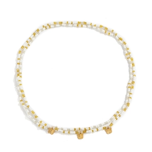 Double-layer colorful beaded body chain with golden butterfly charms for beach wear