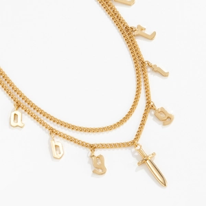 Gold double-layered hip hop waist chain with gothic letters and dagger sword pendant