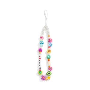 Colorful beaded phone lanyard with avocado charm, pearls and BABY letter beads