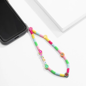 Colorful handmade beaded phone charm strap with fruit motifs and BABY letter beads
