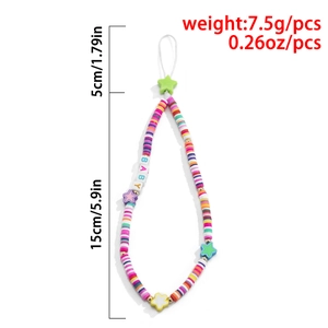 Detailed size chart of handmade macaron beaded phone strap with length and weight info