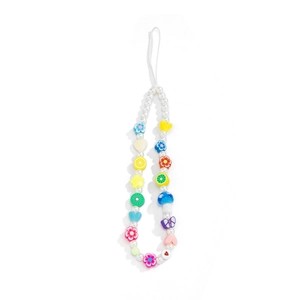Handmade beaded phone strap with colorful fruit, flowers and butterfly charms
