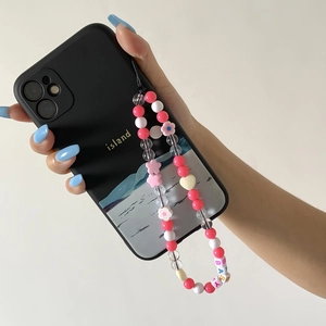 Artistic island landscape phone case with colorful beaded BABY charm strap and tassels