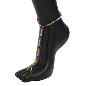 Cavigliera bohémien con perline arcobaleno e anello per dito del piede per stile spiaggia